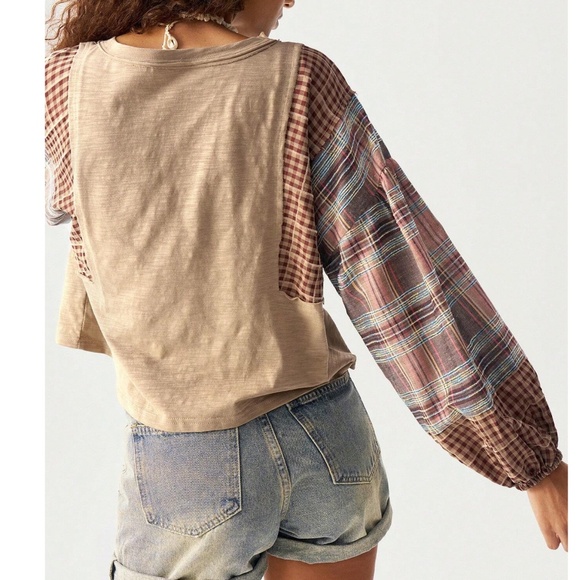 Cozy Plaid Print color Block Oversized Top - Picture 6 of 8